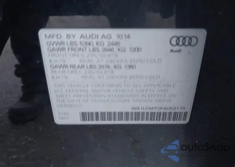 2015 Audi Q5 2.0T Premium из США, поврежденный, VIN WA1LFAFP2FA058176